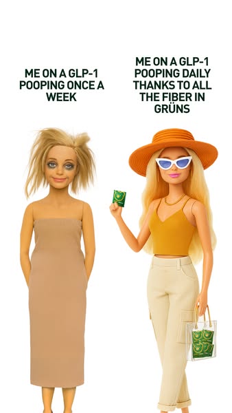 This ad uses a before-and-after comparison to promote the benefits of using Grüns, specifically how the fiber in Grüns c