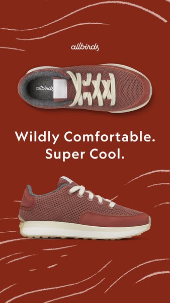 An ad for Allbirds shoes showcases the brand's commitment to comfort and style through a simple, elegant, and visual