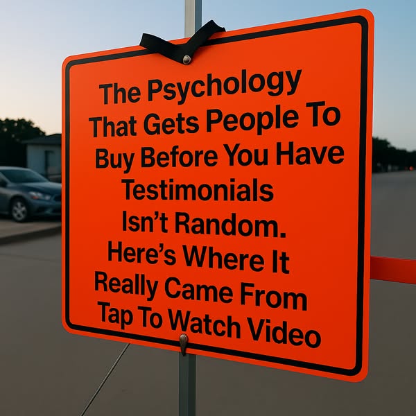 This ad features a bright orange sign with black text that reads, "The Psychology That Gets People To Buy Before Yo
