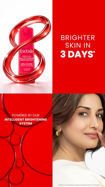 This ad is for Foxtale's Eternal Light serum. The ad features a person applying the serum to their face in order to 