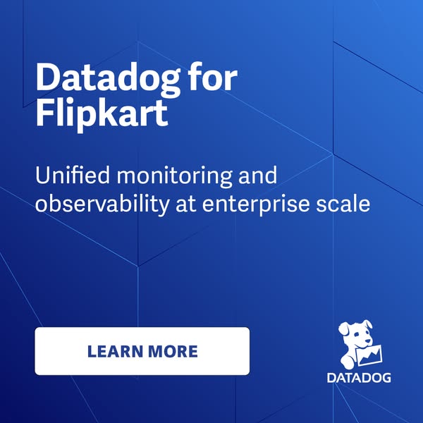 This ad promotes Datadog's unified monitoring and observability services for Flipkart, emphasizing enterprise-scale 
