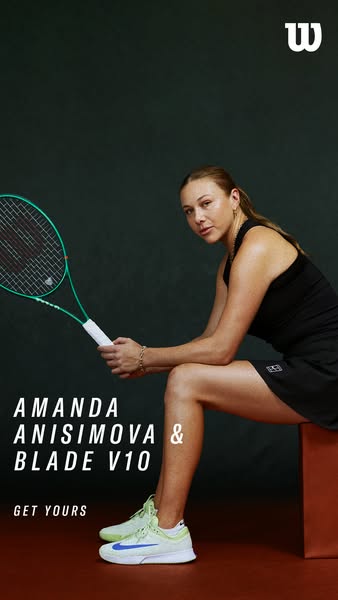 This ad features professional tennis player Amanda Anisimova endorsing the Wilson Blade V10 tennis racket. The image hig