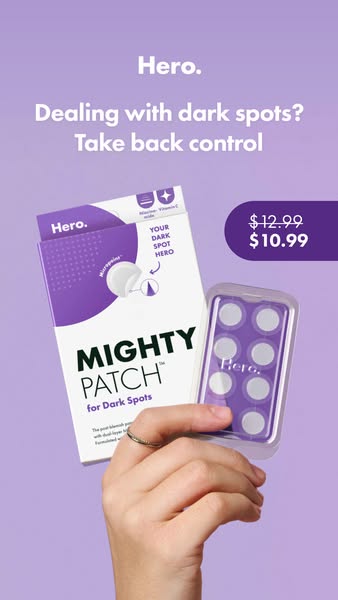 This image ad for Hero Mighty Patch for Dark Spots emphasizes the spot treatment's ability to help customers "t