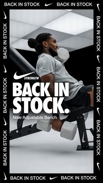 This ad by Nike promotes their adjustable bench, highlighting that it is back in stock.