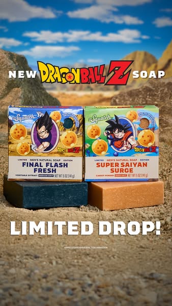 An image ad for Dr. Squatch soap featuring the Dragon Ball Z collection.