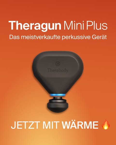 An ad for Theragun Mini Plus highlighting that it now comes with heat.