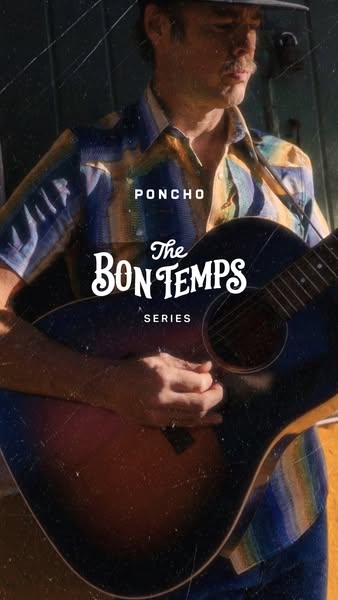 This is an image ad showcasing the "Poncho" shirt from the "Bon Temps" series by an apparel brand. T