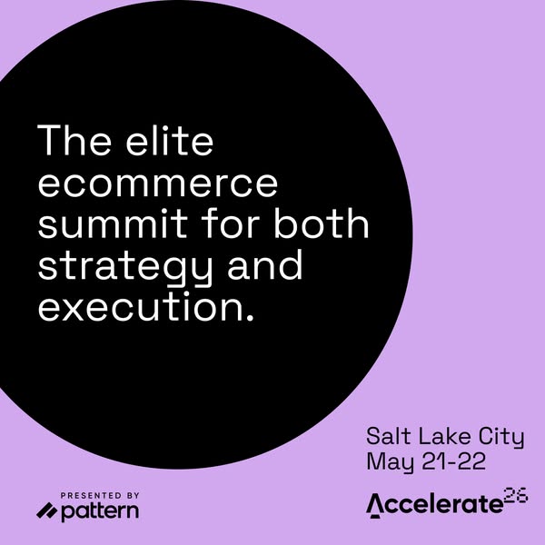 This image ad promotes the Accelerate 26 ecommerce summit in Salt Lake City, presented by Pattern.