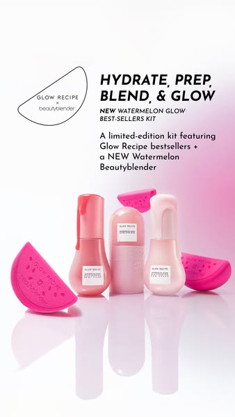 This ad showcases Glow Recipe's new Watermelon Glow Best-Sellers Kit, a limited-edition set featuring Glow Recipe be