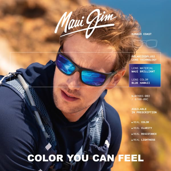 This ad highlights the color enhancement and clarity provided by Maui Jim sunglasses, while emphasizing the comfort and 