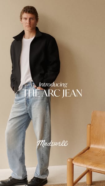 This ad showcases Madewell's new Arc Jean, highlighting its design and fit through a simple studio shot.