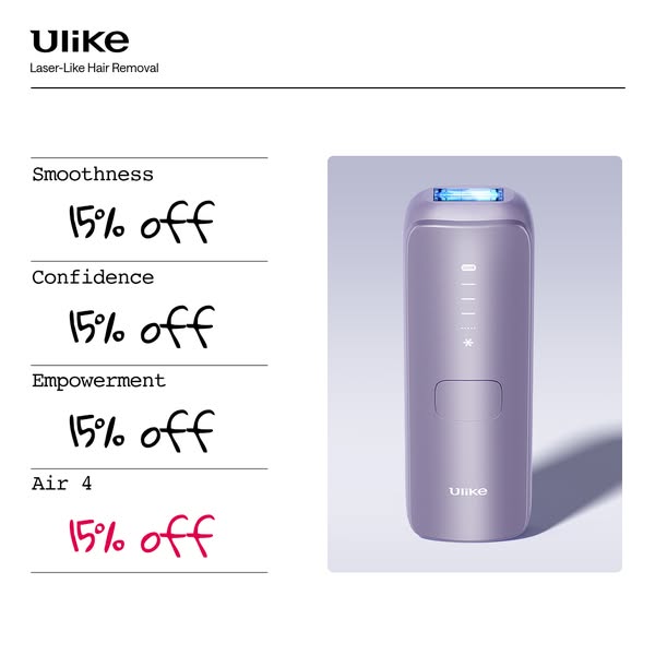 This image ad promotes the Ulike Air 4 laser-like hair removal device, highlighting smoothness, confidence, empowerment 