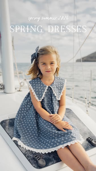 An ad for spring dresses features a young girl on a boat.