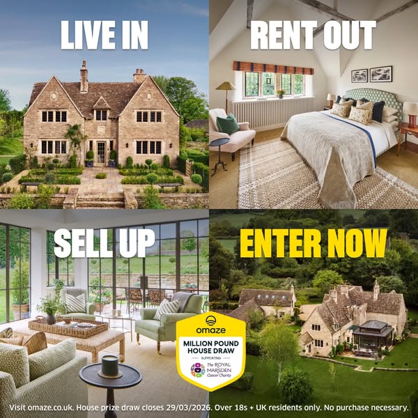 This image ad from Omaze promotes a million-pound house draw supporting The Royal Marsden Cancer Charity. The ad uses a 
