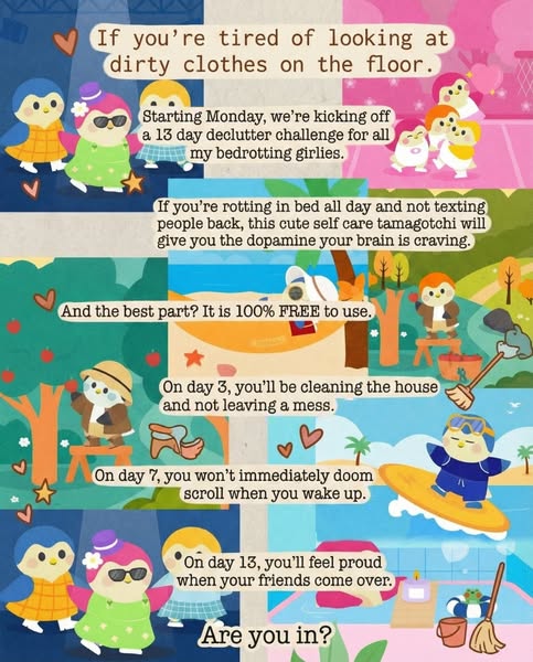 This ad promotes a 13-day declutter challenge for people who are tired of looking at dirty clothes and rotting in bed al