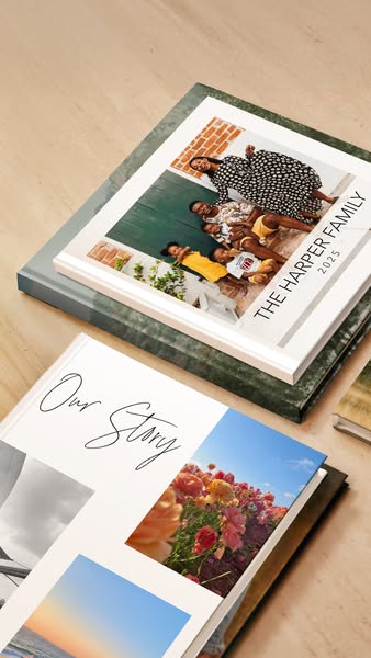 This ad features a close-up shot of two Artifact Uprising photo albums. The ad's copy and imagery are absent of any 