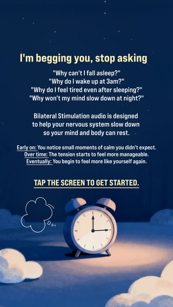 The ad is designed to address common sleep-related issues by presenting Bilateral Stimulation audio as a calming solutio