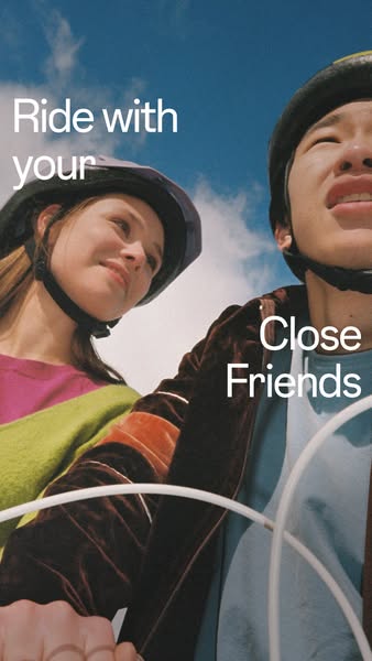 An ad showing two friends biking together and encouraging connection with close friends.