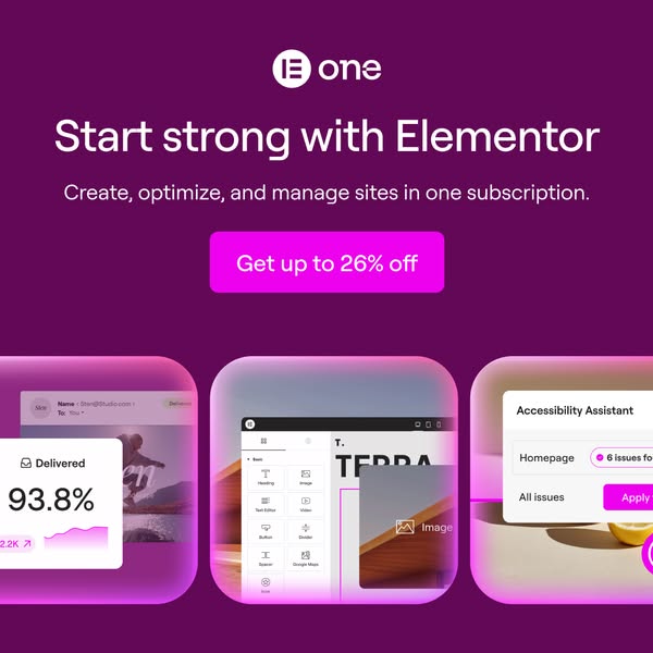 This ad for Elementor promotes a subscription to create, optimize, and manage websites.