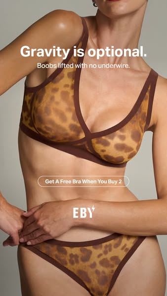This ad features a woman wearing a bra and underwear set. The ad promotes the bra's ability to lift without underwir