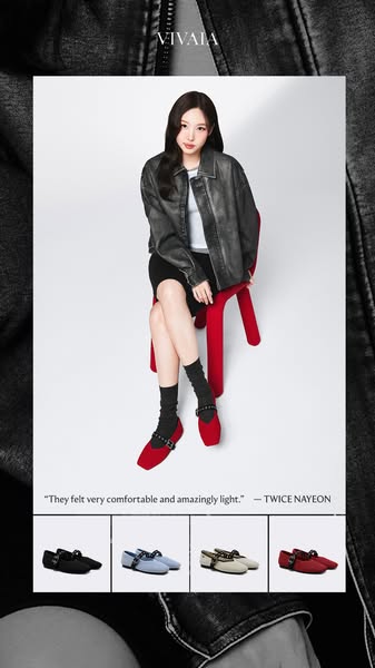 This Meta image ad for Vivaia shoes features a quote from Twice Nayeon in support of the comfort and lightness of the sh