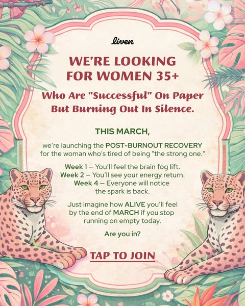 The image ad is for Liven, a brand focused on post-burnout recovery for women over 35 who are outwardly successful but f