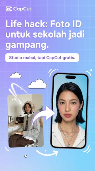 This ad promotes CapCut as a solution for creating ID photos for school, emphasizing its convenience and cost-effectiven