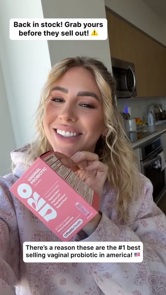 This ad promotes O Positiv Health's vaginal probiotic capsules. The ad features a woman holding the product, emphasi