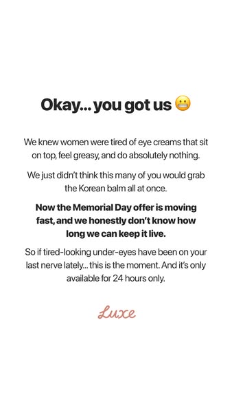 This ad focuses on selling out the Memorial Day Offer for the brand’s Korean balm in 24 hours by focusing on the problem