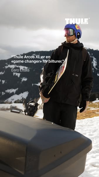This ad features a testimonial from Eero Ettala, a snowboarder, about the Thule Arcos XL. The ad shows Ettala in a snowy