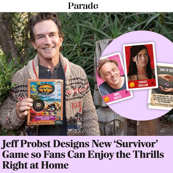Image ad featuring Jeff Probst with the Survivor board game.