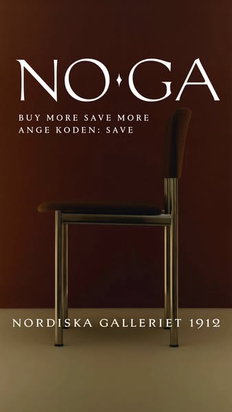 This ad features a sophisticated photograph of a chair against a dark, solid background, promoting NOGA and offering a d
