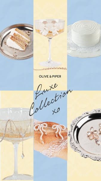 This image ad for Olive & Piper's Luxe Collection features six different product shots presented in a grid forma