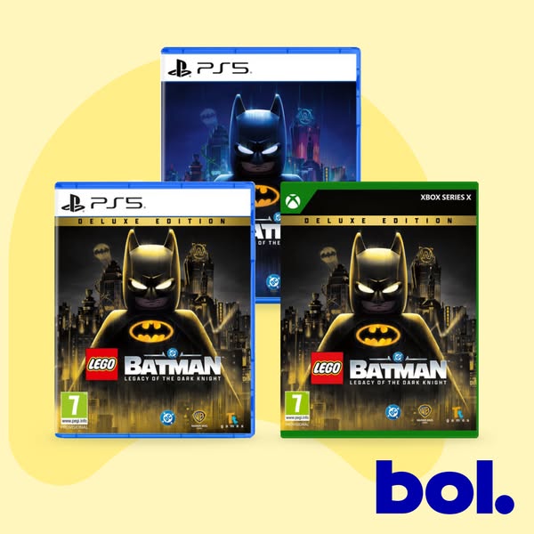 This is a product-focused image ad promoting the Lego Batman: Legacy of the Dark Knight video game. It showcases the gam