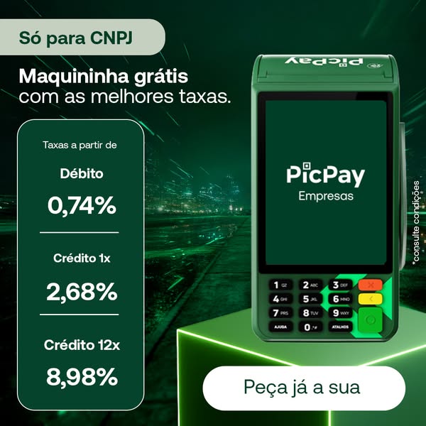 This ad promotes PicPay Empresas as a solution for business owners looking for a free payment terminal with the best rat
