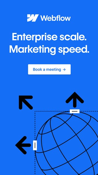 This ad for Webflow uses a clean, geometric design to highlight its value proposition of enterprise scale at marketing s