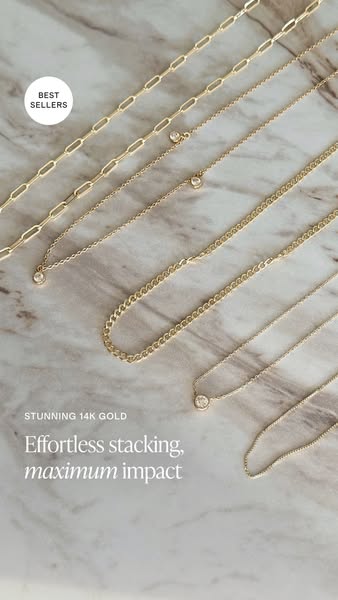 This ad showcases a variety of gold necklaces, emphasizing their stackability and the impact of layering them. The ad ai