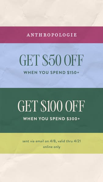 This is an image ad for Anthropologie offering discounts for online orders.