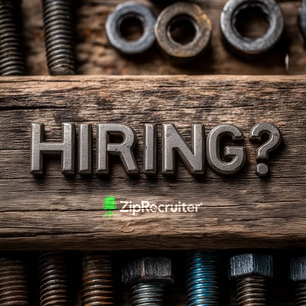 Ad with headline asking "Hiring?" and promoting ZipRecruiter