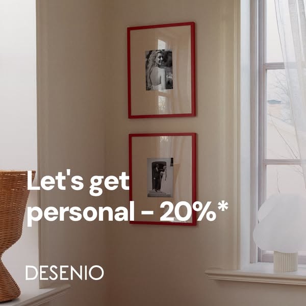 This ad for Desenio uses a simple, clean design to promote a discount on their personalized prints. The ad features fram