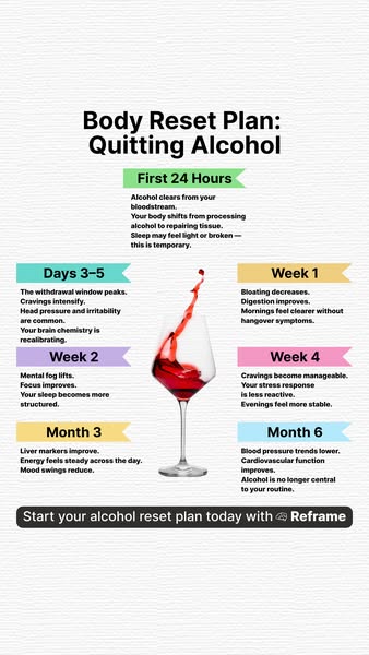 This ad promotes a body reset plan for people quitting alcohol. It highlights the short-term withdrawal symptoms that ca