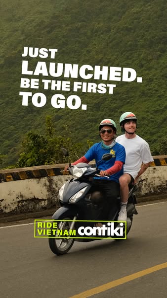This ad promotes Contiki's Ride Vietnam tour. The headline states, "Just launched. Be the first to go." Th