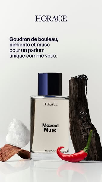 This ad for Horace Mezcal Musc perfume uses a simple product showcase format. The image features the product bottle alon