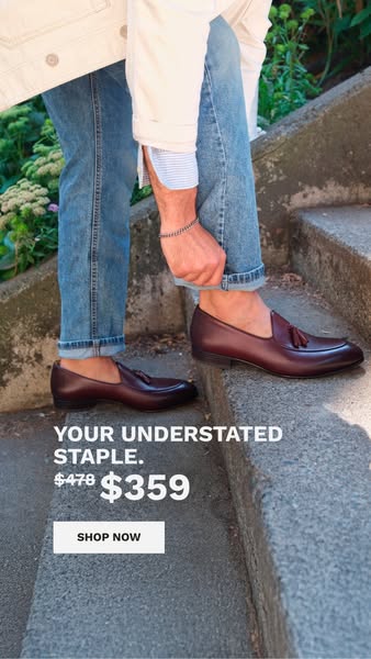 This ad showcases a pair of men's dress shoes, emphasizing their understated style and versatility as a wardrobe sta