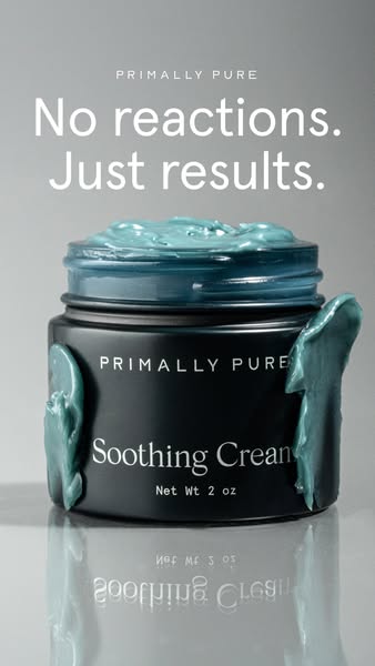 This ad for Primally Pure features a close-up shot of their Soothing Cream. The ad focuses on the cream's gentleness