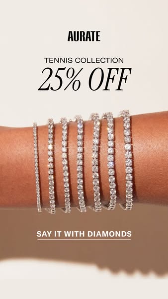 This ad for Aurate promotes their tennis collection and advertises a 25% off sale. The visual features a close-up of a p