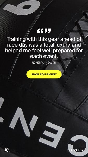 The ad features a close-up image of Centrl training equipment. A quote from Women's Health highlights the luxury and