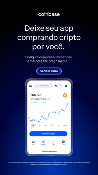 This ad promotes the Coinbase app, focusing on the feature that allows users to automate crypto purchases and improve th