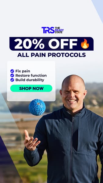 This ad for The Ready State promotes its all pain protocols, highlighting benefits like fixing pain, restoring function,