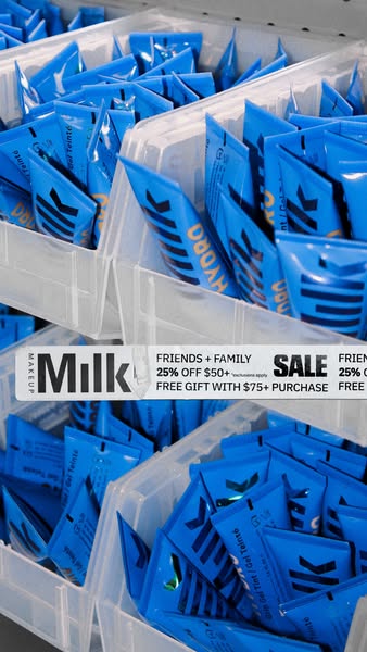 This ad is a close up shot of multiple units of Milk Makeup's Grip Gel Tint in clear containers. Milk is having a Fr